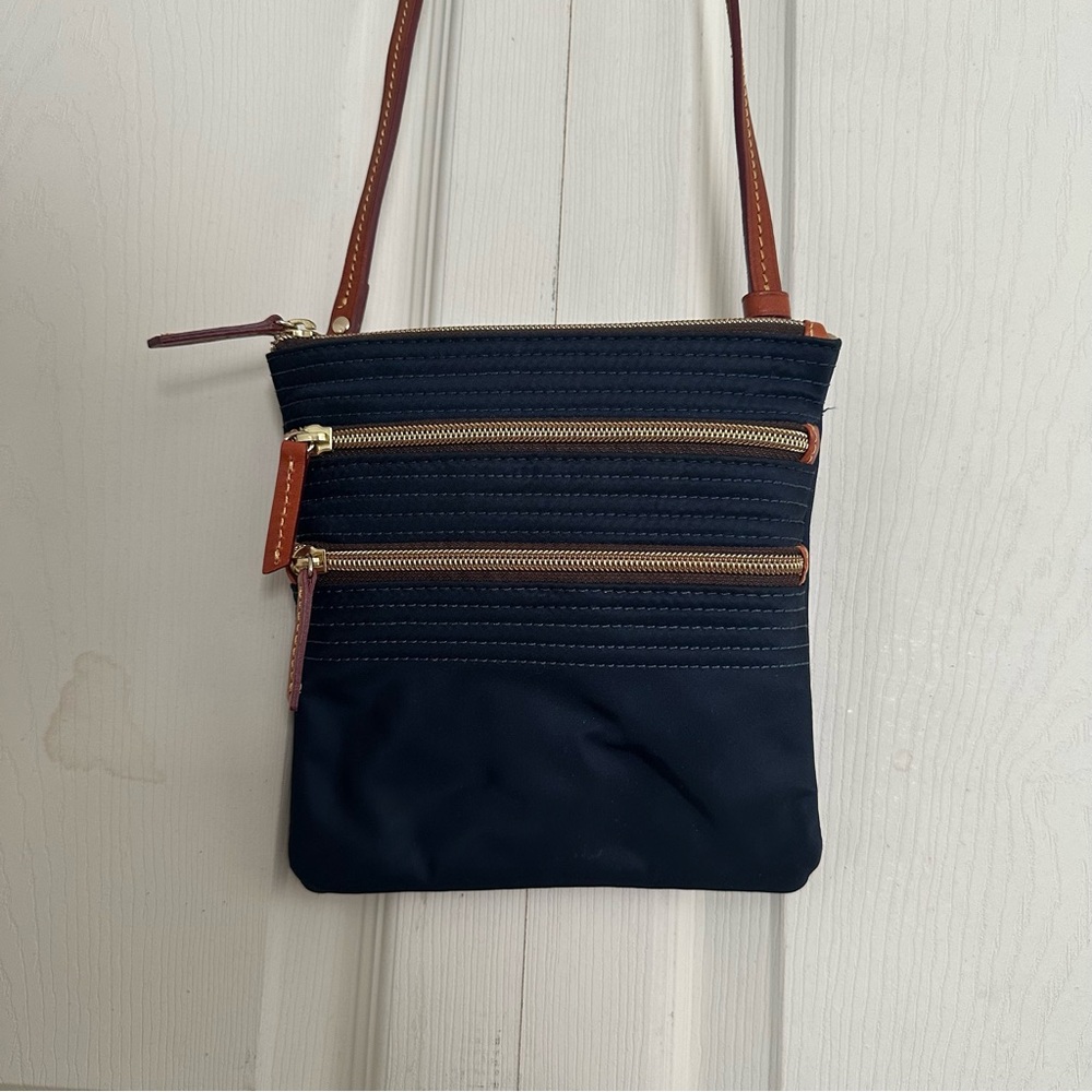 Dooney & Bourke Navy Triple Zip Crossbody Bag Nylon & Leather